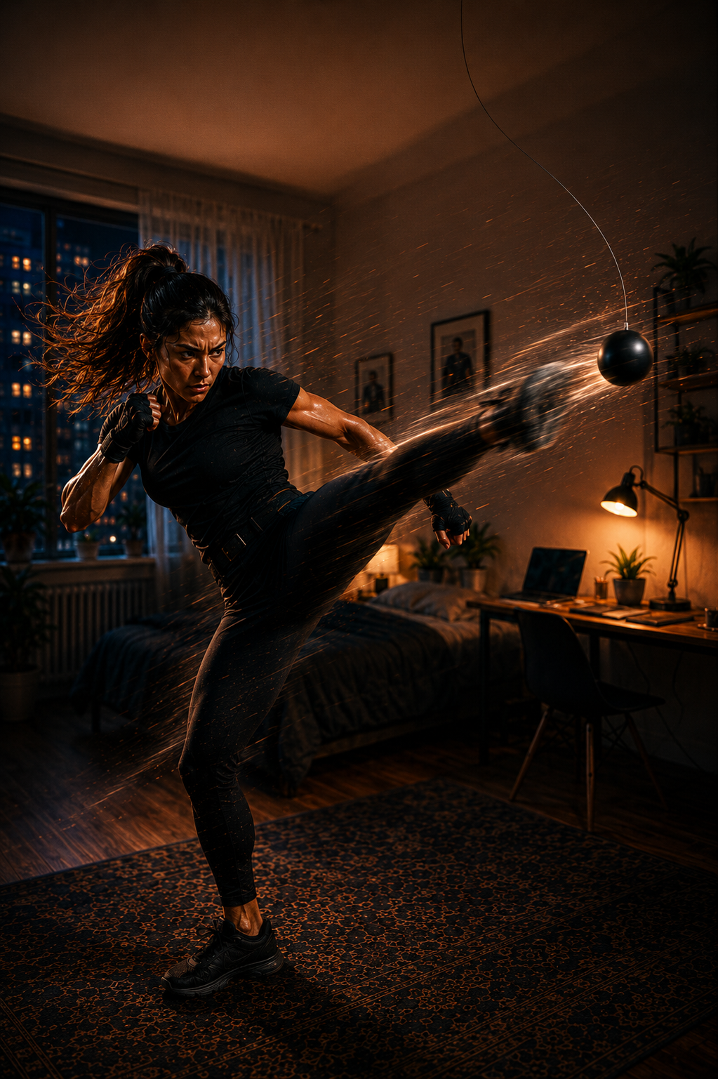 Woman sharpening striking skill